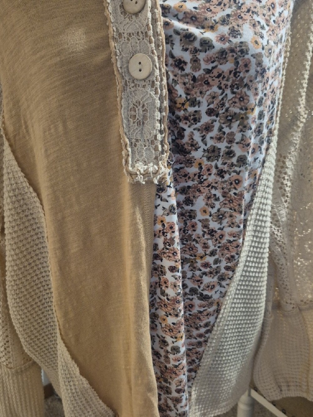 BiBi Beige Patchwork Hooded Top with Floral Panel - Picture 4 of 13